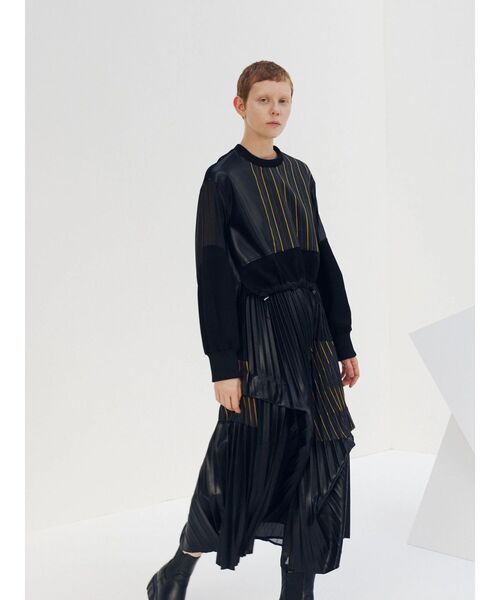 UN3D.(アンスリード)の「LEATHER PATCHWORK TOP / レザーパッチワークトップ(ニット/セーター・レディース・ブラック/ブラウン・36/38)」の1枚目の写真