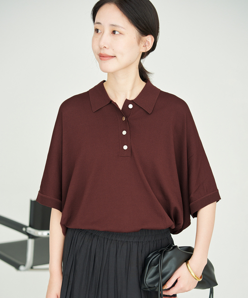 SLOBE IENA(スローブイエナ)の「ワイドシルエットニットポロシャツ(ニット/セーター・レディース・ブラウン/ブラック/ホワイト・FREE)」の3枚目の写真
