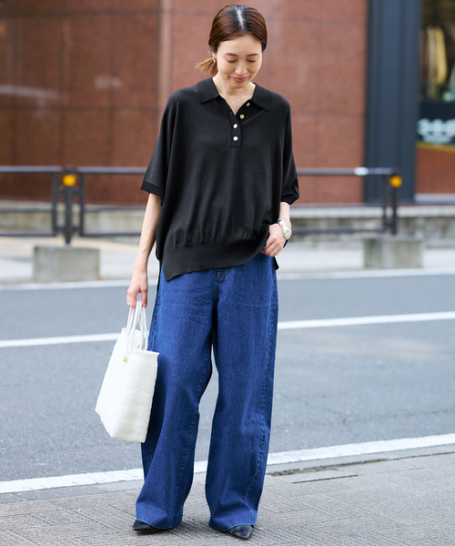 SLOBE IENA(スローブイエナ)の「ワイドシルエットニットポロシャツ(ニット/セーター・レディース・ブラウン/ブラック/ホワイト・FREE)」の15枚目の写真
