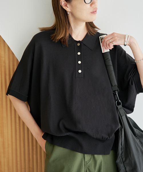 SLOBE IENA(スローブイエナ)の「ワイドシルエットニットポロシャツ(ニット/セーター・レディース・ブラウン/ブラック/ホワイト・FREE)」の20枚目の写真
