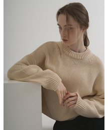 [Cotton 100%] Round Shoulder Damage Knit (Cream_beige)