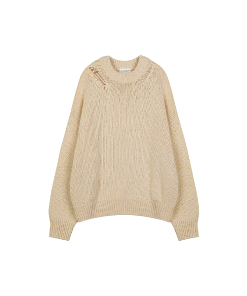 VLETI（ブレッティ）の「[Cotton 100%] Round Shoulder Damage Knit (Cream_beige)（ニット/セーター・レディース・ライトベージュ・FREE）」の2枚目の写真