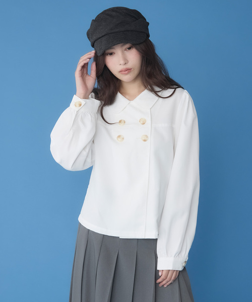 Unblend（アンブレンド）の「【Unblend】無地/ドット アソート ダブルボタン パフスリーブブラウス（シャツ/ブラウス・レディース・オフホワイト/チャコール/グレー系/ベージュ・FREE）」の2枚目の写真