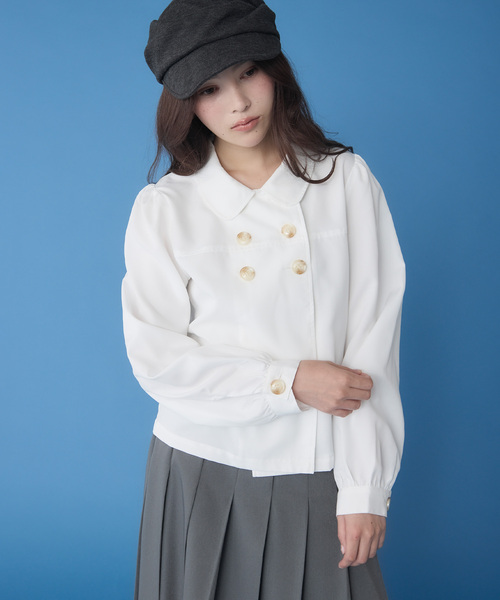 Unblend（アンブレンド）の「【Unblend】無地/ドット アソート ダブルボタン パフスリーブブラウス（シャツ/ブラウス・レディース・オフホワイト/チャコール/グレー系/ベージュ・FREE）」の12枚目の写真