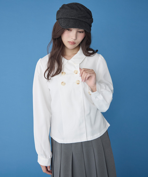 Unblend（アンブレンド）の「【Unblend】無地/ドット アソート ダブルボタン パフスリーブブラウス（シャツ/ブラウス・レディース・オフホワイト/チャコール/グレー系/ベージュ・FREE）」の13枚目の写真