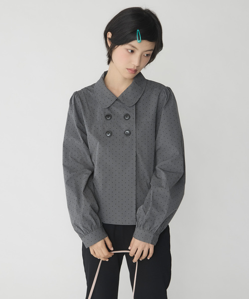 Unblend（アンブレンド）の「【Unblend】無地/ドット アソート ダブルボタン パフスリーブブラウス（シャツ/ブラウス・レディース・オフホワイト/チャコール/グレー系/ベージュ・FREE）」の6枚目の写真