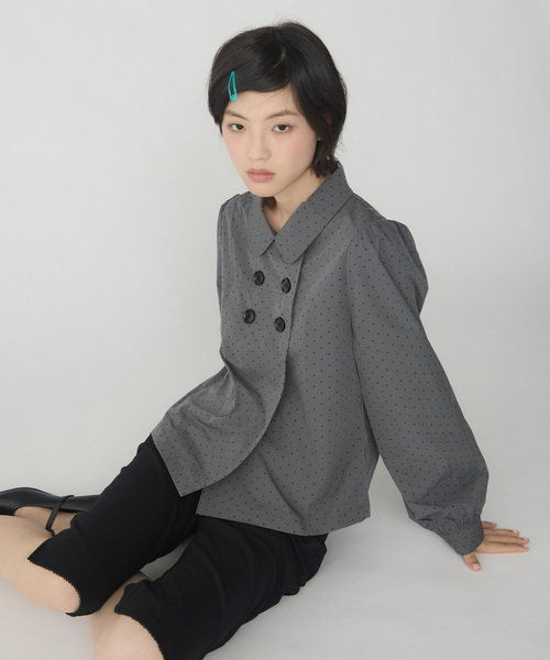 Unblend（アンブレンド）の「【Unblend】無地/ドット アソート ダブルボタン パフスリーブブラウス（シャツ/ブラウス・レディース・オフホワイト/チャコール/グレー系/ベージュ・FREE）」の11枚目の写真