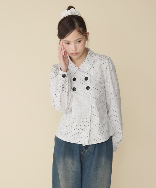 Unblend（アンブレンド）の「【Unblend】無地/ドット アソート ダブルボタン パフスリーブブラウス（シャツ/ブラウス・レディース・オフホワイト/チャコール/グレー系/ベージュ・FREE）」の19枚目の写真