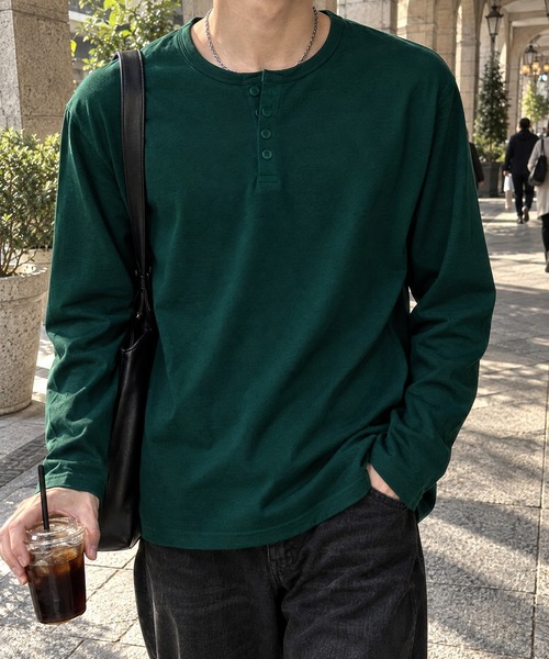 CIYOT(シヨウト)の「【CIYOT】レギュラーフィット ベーシック ヘンリーネック 長袖Tシャツ<UVカット>(Tシャツ/カットソー・メンズ・ダークグレー/レッド/モスグリーン/ライトグレー系/ブラウン/ブラック/ブルー系・M/S/L)」の6枚目の写真