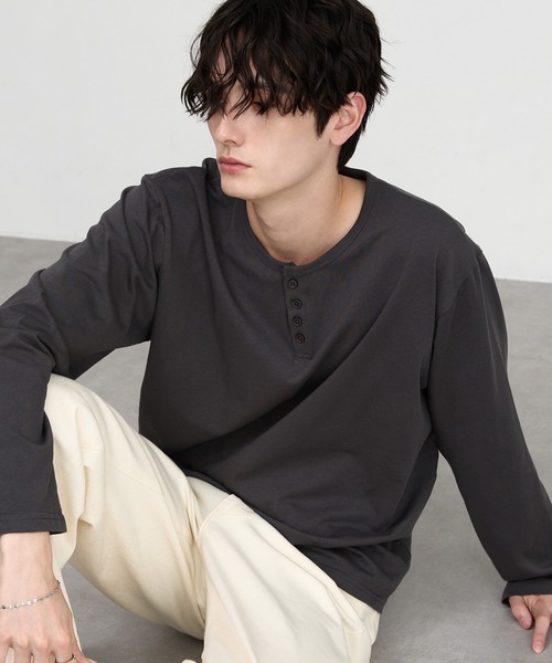 CIYOT(シヨウト)の「【CIYOT】レギュラーフィット ベーシック ヘンリーネック 長袖Tシャツ<UVカット>(Tシャツ/カットソー・メンズ・ダークグレー/レッド/モスグリーン/ライトグレー系/ブラウン/ブラック/ブルー系・M/S/L)」の18枚目の写真