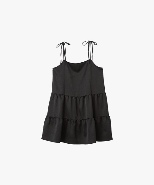 To b. by agnes b.(トゥービーバイアニエスベー)の「サテン キャミソール ティアードワンピース(ワンピース・レディース・ブラック・FREE)」の2枚目の写真