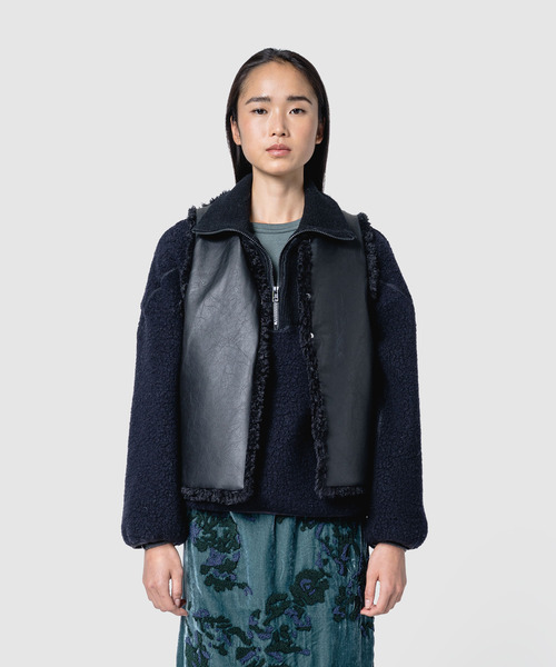 muller of yoshiokubo(ミュラーオブヨシオクボ)の「muller of yoshiokubo ミュラーオブヨシオクボ / SKIN VEST ファー×ヴィーガンレザーリバーシブルベスト / MLF26703(ベスト・レディース・ブラウン/ブラック・FREE)」の2枚目の写真