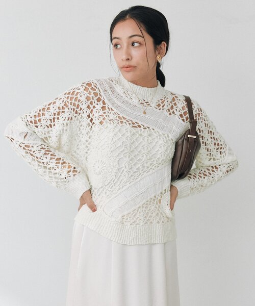 RIVE DROITE（リヴドロワ）の「【WEB限定】スラブヤーン刺繍ニット（ニット/セーター・レディース・ブラック/オフホワイト・FREE）」の19枚目の写真