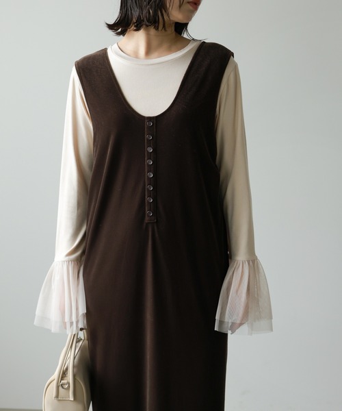Bab(バブ)の「【一枚でも◎インナー使いにもおすすめ◎】カフスフレアチュールリブトップス(Tシャツ/カットソー・レディース・ブラック/杢グレー/アイボリー・FREE)」の11枚目の写真