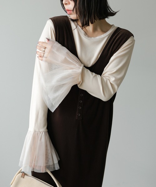 Bab(バブ)の「【一枚でも◎インナー使いにもおすすめ◎】カフスフレアチュールリブトップス(Tシャツ/カットソー・レディース・ブラック/杢グレー/アイボリー・FREE)」の13枚目の写真