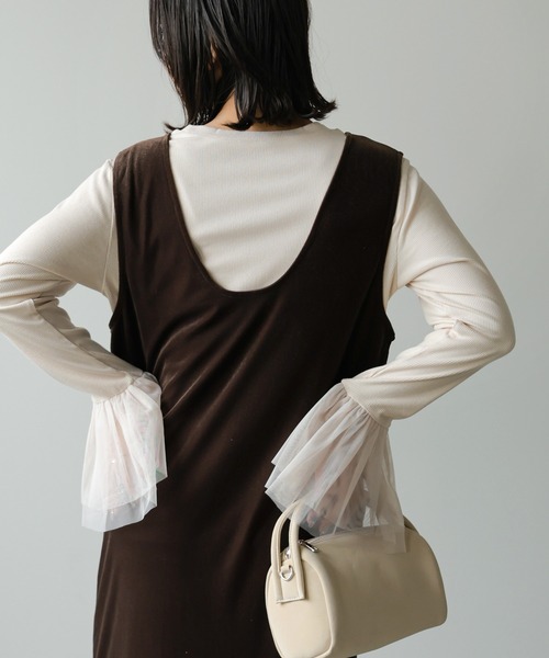 Bab(バブ)の「【一枚でも◎インナー使いにもおすすめ◎】カフスフレアチュールリブトップス(Tシャツ/カットソー・レディース・ブラック/杢グレー/アイボリー・FREE)」の15枚目の写真