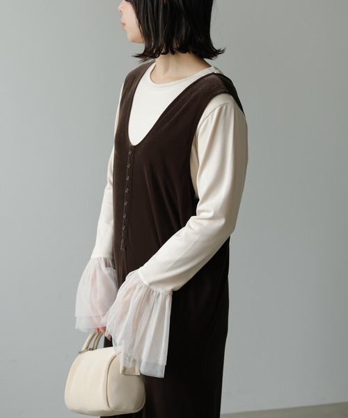 Bab(バブ)の「【一枚でも◎インナー使いにもおすすめ◎】カフスフレアチュールリブトップス(Tシャツ/カットソー・レディース・ブラック/杢グレー/アイボリー・FREE)」の17枚目の写真