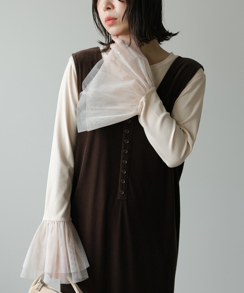 Bab(バブ)の「【一枚でも◎インナー使いにもおすすめ◎】カフスフレアチュールリブトップス(Tシャツ/カットソー・レディース・ブラック/杢グレー/アイボリー・FREE)」の19枚目の写真