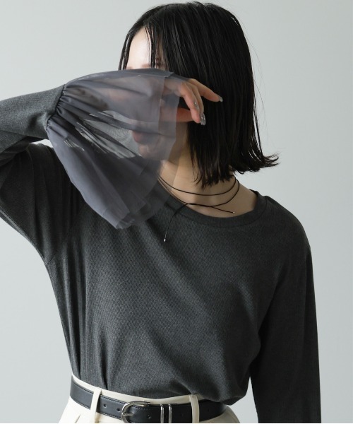 Bab(バブ)の「【一枚でも◎インナー使いにもおすすめ◎】カフスフレアチュールリブトップス(Tシャツ/カットソー・レディース・ブラック/杢グレー/アイボリー・FREE)」の20枚目の写真