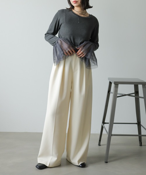 Bab(バブ)の「【一枚でも◎インナー使いにもおすすめ◎】カフスフレアチュールリブトップス(Tシャツ/カットソー・レディース・ブラック/杢グレー/アイボリー・FREE)」の22枚目の写真