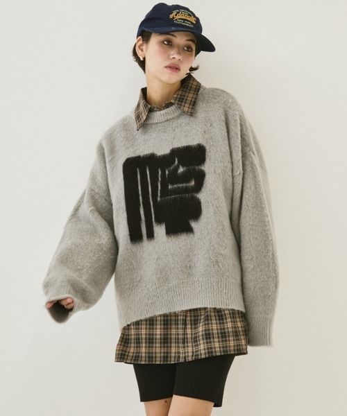MIRROR STOKE（ミラーストーク）の「【ZOZO限定】MS LOGO KNIT/ミラーストークロゴニット（ニット/セーター・レディース・ブラック/オフホワイト/グレー・MEDIUM）」の3枚目の写真