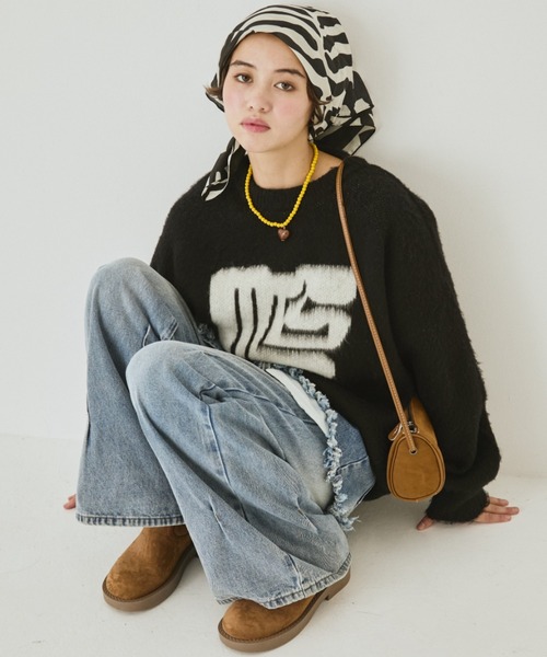 MIRROR STOKE（ミラーストーク）の「【ZOZO限定】MS LOGO KNIT/ミラーストークロゴニット（ニット/セーター・レディース・ブラック/オフホワイト/グレー・MEDIUM）」の2枚目の写真