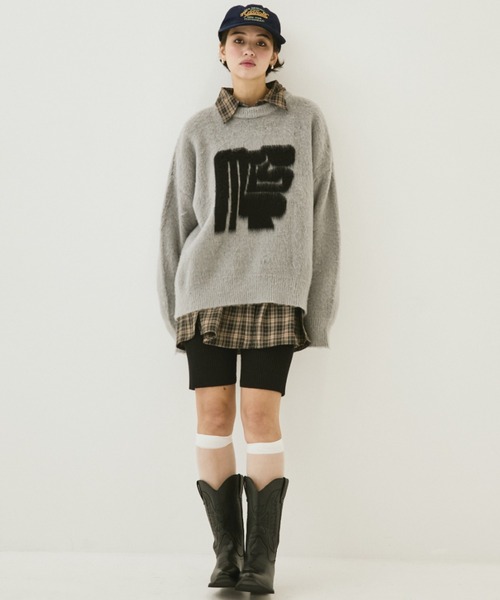 MIRROR STOKE（ミラーストーク）の「【ZOZO限定】MS LOGO KNIT/ミラーストークロゴニット（ニット/セーター・レディース・ブラック/オフホワイト/グレー・MEDIUM）」の11枚目の写真