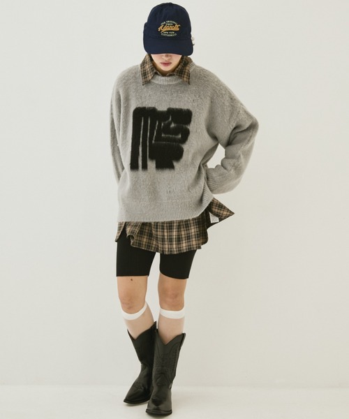 MIRROR STOKE（ミラーストーク）の「【ZOZO限定】MS LOGO KNIT/ミラーストークロゴニット（ニット/セーター・レディース・ブラック/オフホワイト/グレー・MEDIUM）」の14枚目の写真