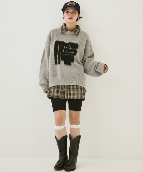 MIRROR STOKE（ミラーストーク）の「【ZOZO限定】MS LOGO KNIT/ミラーストークロゴニット（ニット/セーター・レディース・ブラック/オフホワイト/グレー・MEDIUM）」の12枚目の写真