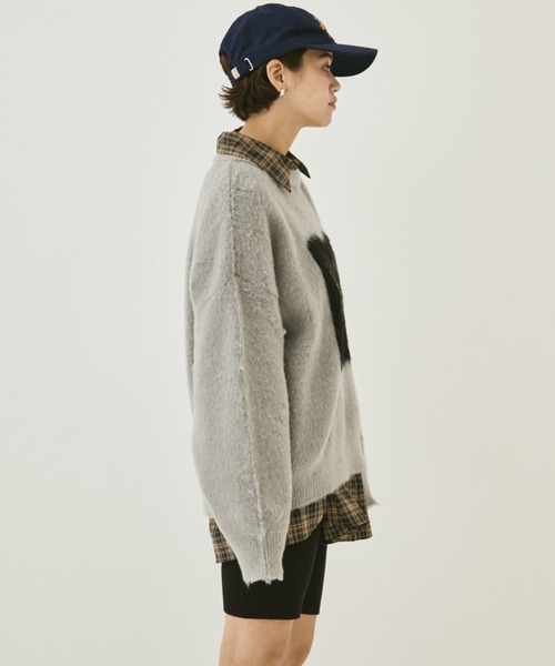 MIRROR STOKE（ミラーストーク）の「【ZOZO限定】MS LOGO KNIT/ミラーストークロゴニット（ニット/セーター・レディース・ブラック/オフホワイト/グレー・MEDIUM）」の7枚目の写真