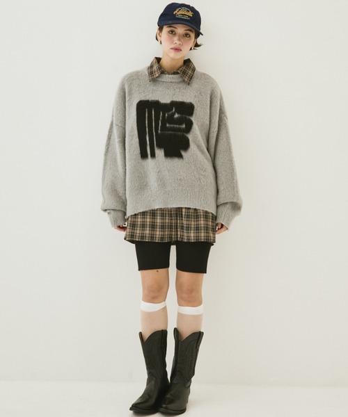 MIRROR STOKE（ミラーストーク）の「【ZOZO限定】MS LOGO KNIT/ミラーストークロゴニット（ニット/セーター・レディース・ブラック/オフホワイト/グレー・MEDIUM）」の10枚目の写真