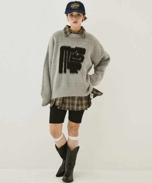 MIRROR STOKE（ミラーストーク）の「【ZOZO限定】MS LOGO KNIT/ミラーストークロゴニット（ニット/セーター・レディース・ブラック/オフホワイト/グレー・MEDIUM）」の13枚目の写真