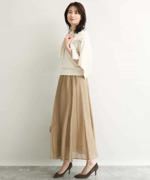MK MICHEL KLEIN（エムケーミッシェルクラン）の「[洗える]シアーストライプスカート（スカート・レディース・ブラウン/ベージュ・38）」の5枚目の写真