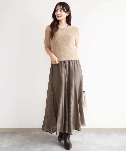 MK MICHEL KLEIN（エムケーミッシェルクラン）の「[洗える]シアーストライプスカート（スカート・レディース・ブラウン/ベージュ・38）」の9枚目の写真