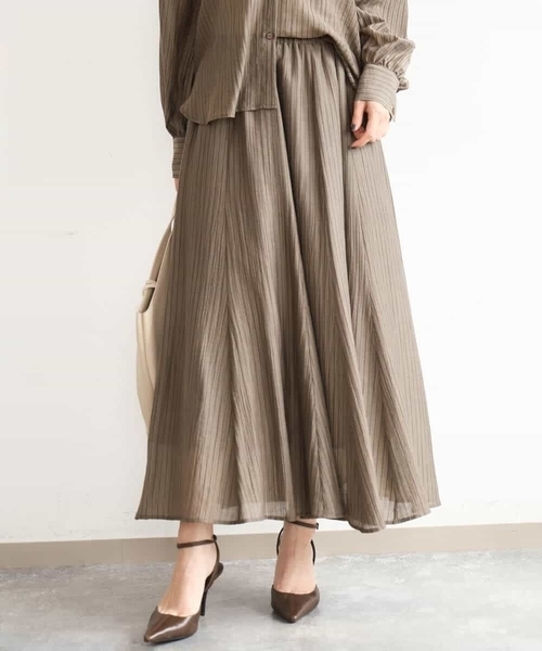 MK MICHEL KLEIN（エムケーミッシェルクラン）の「[洗える]シアーストライプスカート（スカート・レディース・ブラウン/ベージュ・38）」の10枚目の写真