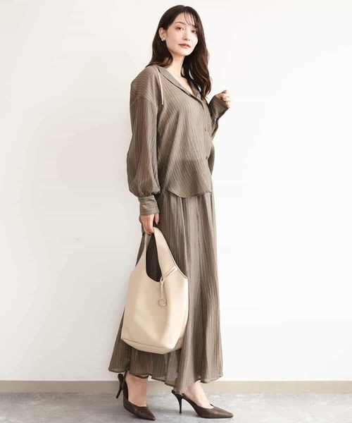 MK MICHEL KLEIN（エムケーミッシェルクラン）の「[洗える]シアーストライプスカート（スカート・レディース・ブラウン/ベージュ・38）」の12枚目の写真