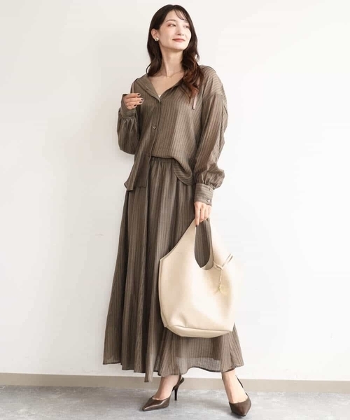 MK MICHEL KLEIN（エムケーミッシェルクラン）の「[洗える]シアーストライプスカート（スカート・レディース・ブラウン/ベージュ・38）」の13枚目の写真