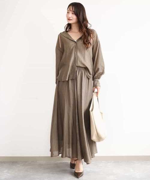 MK MICHEL KLEIN（エムケーミッシェルクラン）の「[洗える]シアーストライプスカート（スカート・レディース・ブラウン/ベージュ・38）」の14枚目の写真