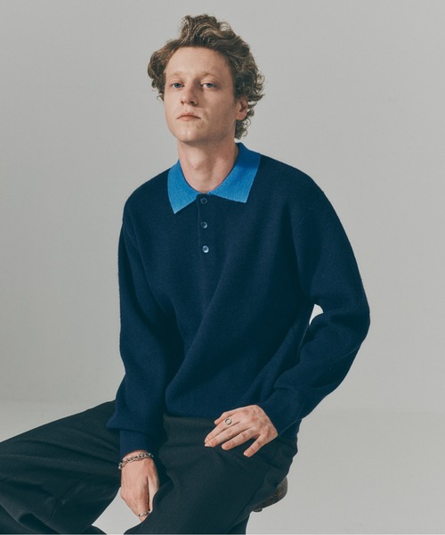 MILITARY(ミリタリー)の「【MAISON CLUB】Bi-Color Knit Polo Shirt / バイカラーニットポロシャツ SNF(ポロシャツ・メンズ・ネイビー/アイボリー・M/L)」の4枚目の写真