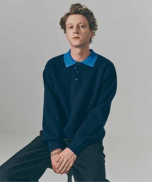 MILITARY(ミリタリー)の「【MAISON CLUB】Bi-Color Knit Polo Shirt / バイカラーニットポロシャツ SNF(ポロシャツ・メンズ・ネイビー/アイボリー・M/L)」の5枚目の写真