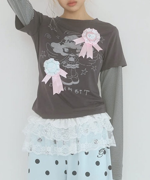 SPINNS(スピンズ)の「レイヤード風長袖カットソー/ボーダー/アスキーアート/ドリームコア(Tシャツ/カットソー・レディース・オフホワイト/チャコール・ONESIZE)」の2枚目の写真