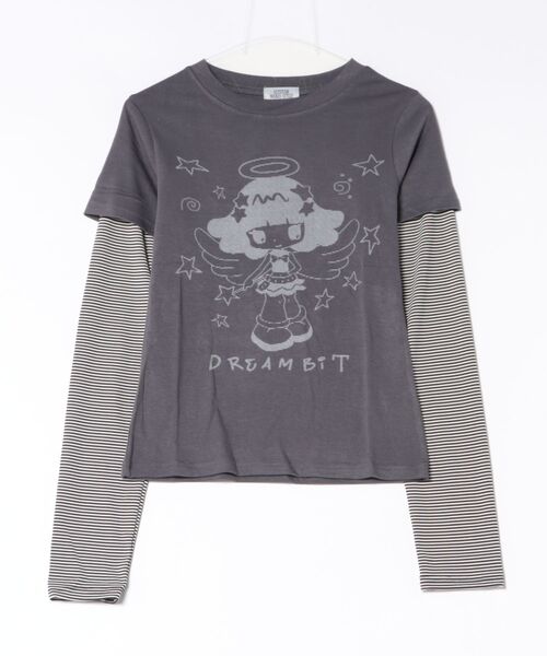 SPINNS(スピンズ)の「レイヤード風長袖カットソー/ボーダー/アスキーアート/ドリームコア(Tシャツ/カットソー・レディース・オフホワイト/チャコール・ONESIZE)」の9枚目の写真