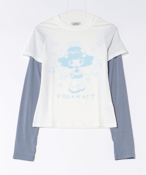 SPINNS(スピンズ)の「レイヤード風長袖カットソー/ボーダー/アスキーアート/ドリームコア(Tシャツ/カットソー・レディース・オフホワイト/チャコール・ONESIZE)」の10枚目の写真