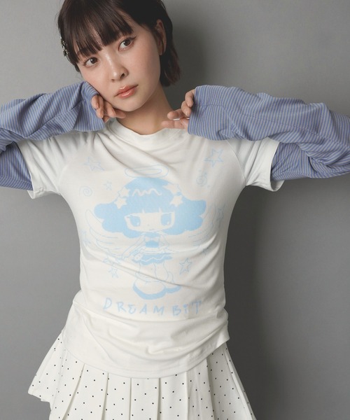 SPINNS(スピンズ)の「レイヤード風長袖カットソー/ボーダー/アスキーアート/ドリームコア(Tシャツ/カットソー・レディース・オフホワイト/チャコール・ONESIZE)」の18枚目の写真