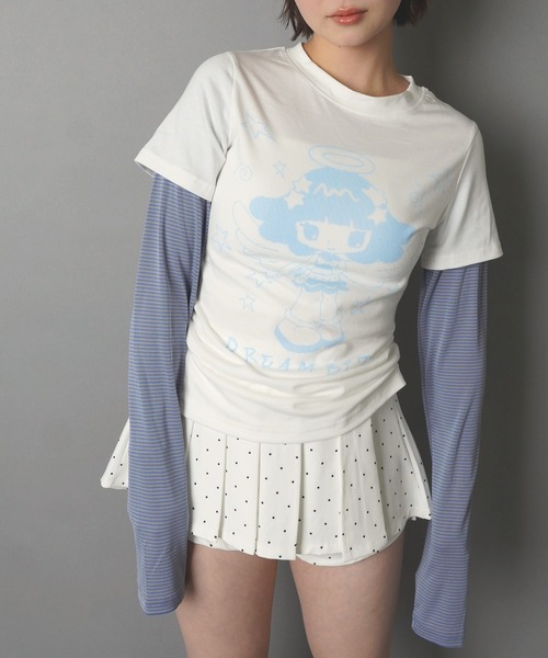 SPINNS(スピンズ)の「レイヤード風長袖カットソー/ボーダー/アスキーアート/ドリームコア(Tシャツ/カットソー・レディース・オフホワイト/チャコール・ONESIZE)」の16枚目の写真