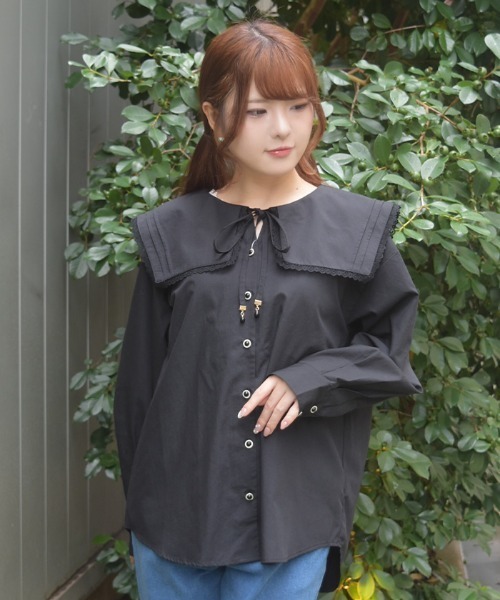 axes femme(アクシーズファム)の「セーラーカラーロングシャツ(シャツ/ブラウス・レディース・ブラック/ホワイト・FREE)」の11枚目の写真