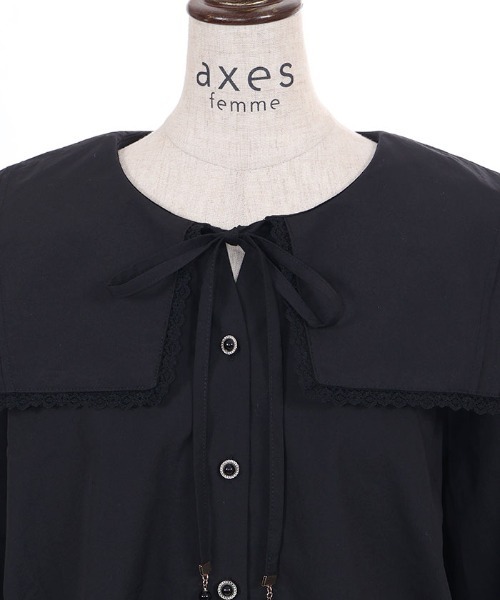 axes femme(アクシーズファム)の「セーラーカラーロングシャツ(シャツ/ブラウス・レディース・ブラック/ホワイト・FREE)」の15枚目の写真
