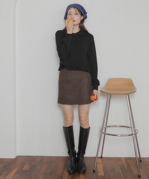 HEILIS(ヘイリス)の「【Original】フリルポロ長袖カットソー / 長袖カットソー ポロシャツ ポロトップス 襟付きトップス 丸襟 フリル フリルトップス コンパクト丈 ショート丈 長袖トップス カジュアル ガーリー 無地トップス レイヤード 春服 秋服 冬服 韓国 ポロシャツ カットソー(ポロシャツ・レディース・ホワイト/グレー/ネイビー/ブラック・FREE)」の11枚目の写真