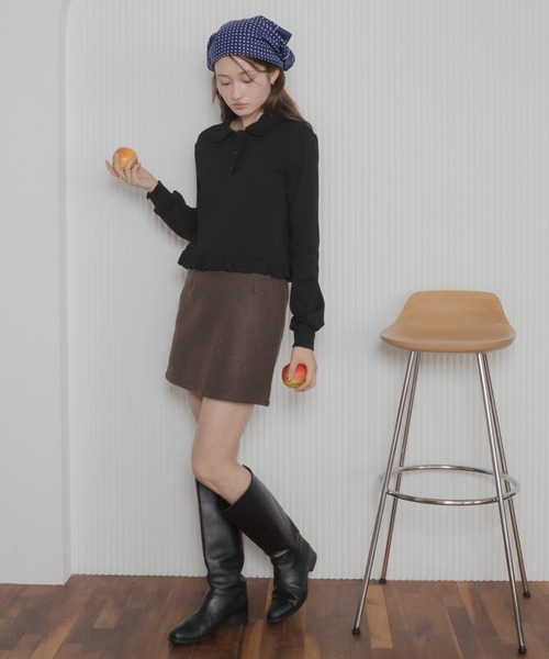 HEILIS(ヘイリス)の「【Original】フリルポロ長袖カットソー / 長袖カットソー ポロシャツ ポロトップス 襟付きトップス 丸襟 フリル フリルトップス コンパクト丈 ショート丈 長袖トップス カジュアル ガーリー 無地トップス レイヤード 春服 秋服 冬服 韓国 ポロシャツ カットソー(ポロシャツ・レディース・ホワイト/グレー/ネイビー/ブラック・FREE)」の12枚目の写真