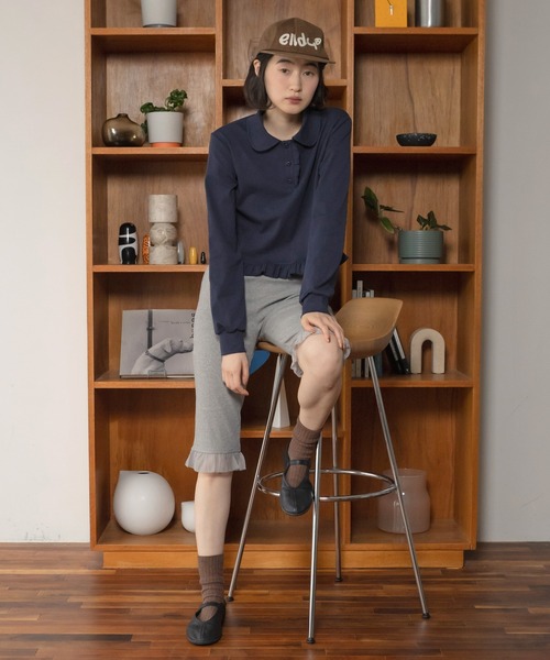 HEILIS(ヘイリス)の「【Original】フリルポロ長袖カットソー / 長袖カットソー ポロシャツ ポロトップス 襟付きトップス 丸襟 フリル フリルトップス コンパクト丈 ショート丈 長袖トップス カジュアル ガーリー 無地トップス レイヤード 春服 秋服 冬服 韓国 ポロシャツ カットソー(ポロシャツ・レディース・ホワイト/グレー/ネイビー/ブラック・FREE)」の17枚目の写真